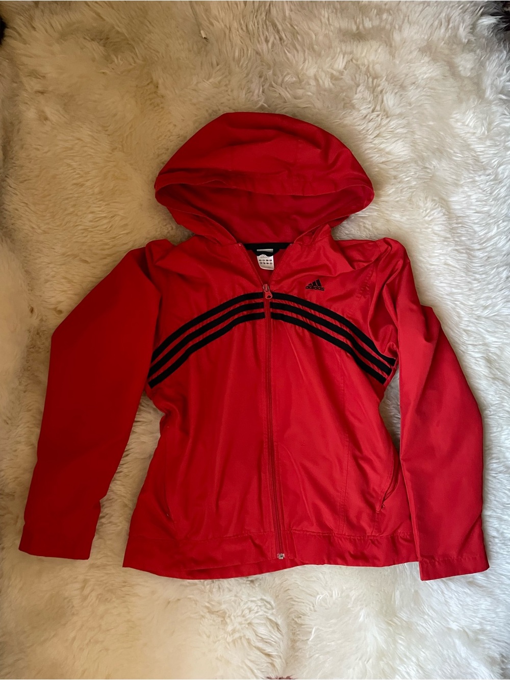 Vintage Adidas tomato red & black stripe windbreaker zipup women’s nylon jacket